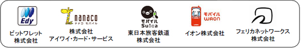 ビットワレット株式会社、株式会社アイワイ・カード・サービス、東日本旅客鉄道株式会社、イオン株式会社、フェリカネットワークス株式会社